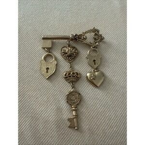 Vintage Marla Buck Brooch Key W/ Dangling Charms Jewelry- MISSING PIN